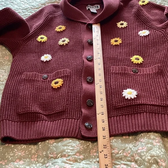 Duluth Rust Brown Floral Appliqué Cardigan Sweater L - Picture 7 of 9